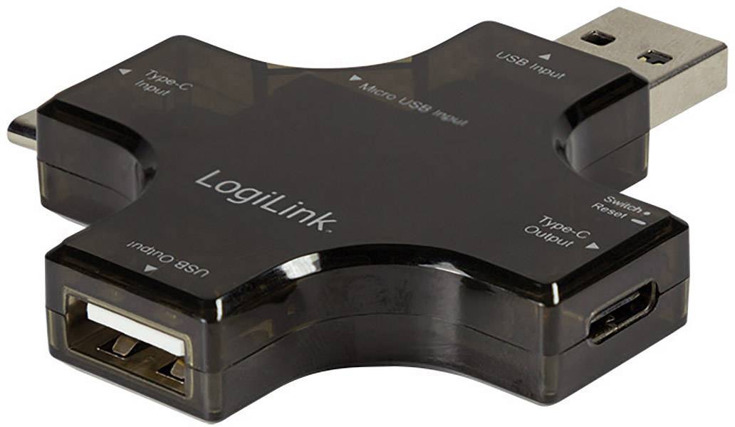 LogiLink Digitales 3-Port Multifunktions-Leistungsmessgerät für USB-C, USB und Micro USB