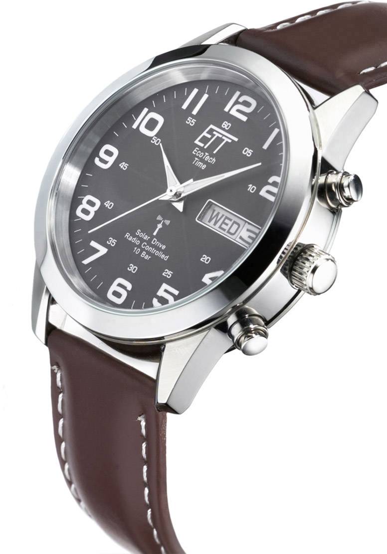 Funk, Solar Armbanduhr EGS-11251-22L (Ø x H) 40mm x 13mm Silber Gehäusematerial=Edelstahl Material (Armband)=Leder