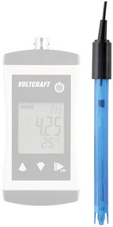 Ein digitales pH-Meter von Voltcraft mit blauer Elektrode zeigt einen pH-Wert von 4,25 und eine Temperatur von 25°C an.