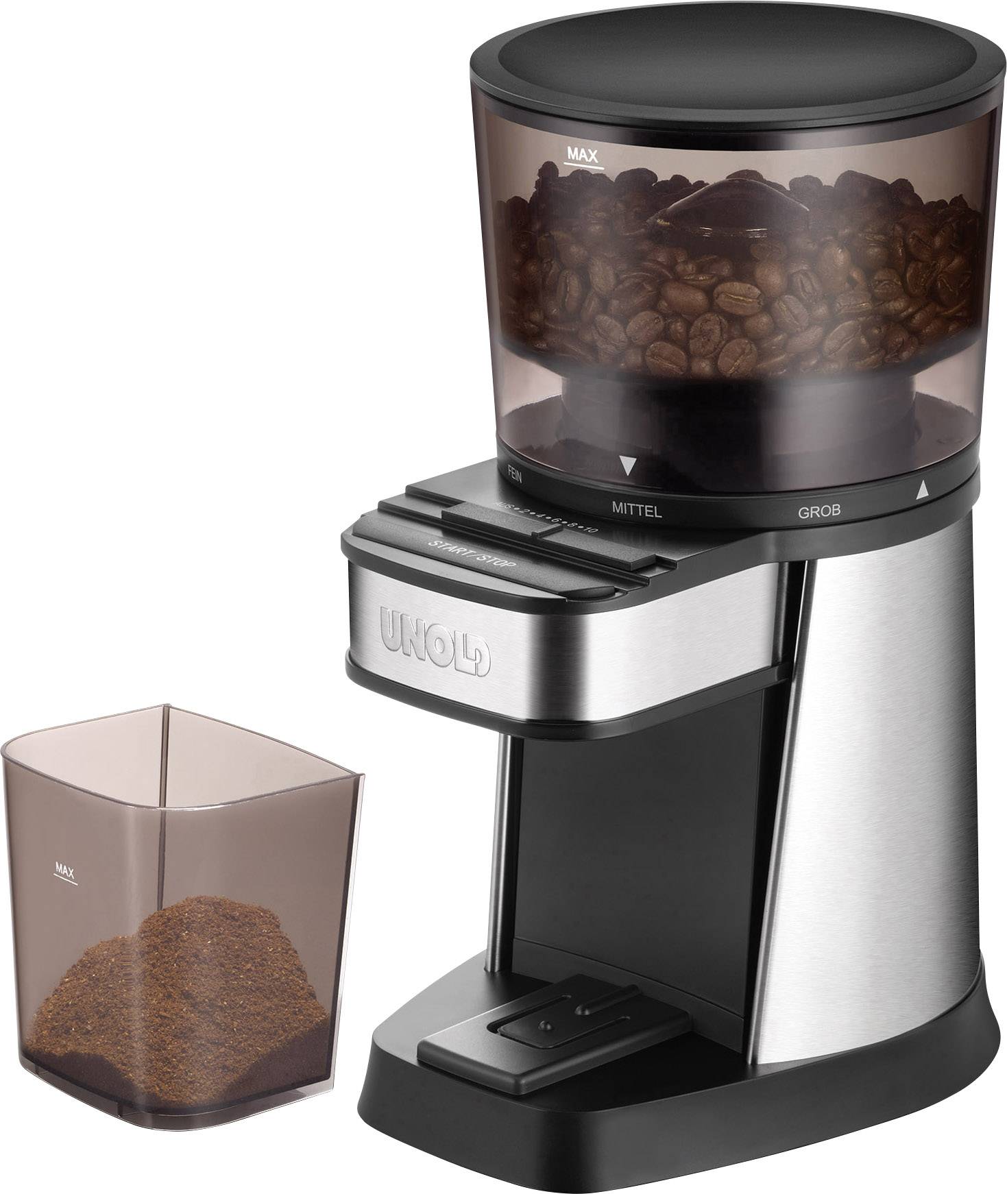 Unold 28915 28915 Kaffeemühle Silber, Schwarz Stahl-Kegelmahlwerk