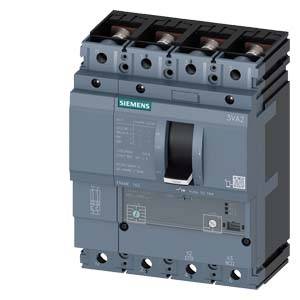 Siemens-Leistungsschalter, dreiphasig, dunkelgrau mit Kippschalter und technischen Spezifikationen auf der Vorderseite.