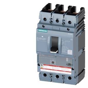 Ein Siemens Leistungsschalter mit drei Polen und einem Hebel in der Mitte, der für industrielle elektrische Anwendungen vorgesehen ist.