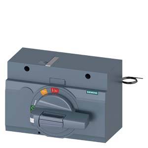 Ein Siemens-Lasthandtrennschalter in grauer Farbe mit einem großen Drehgriff und markierter Ein- und Aus-Position.