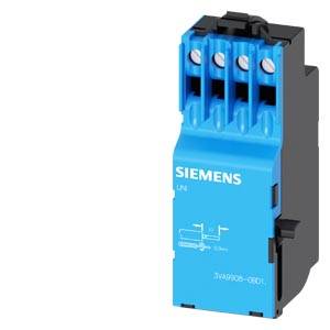 Ein blau-schwarzer elektrischer Schalter von Siemens mit der Modellnummer '3RA9506-0EB01', zeigt Anschlüsse und technische Symbole.