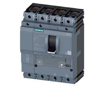 Leistungsschalter von Siemens mit grauen Gehäuse und Schalter in der Mitte, geeignet für industrielle Anwendungen und Schutzmechanismen.
