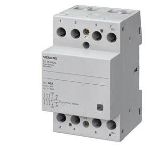Ein Siemens Schütz 3TF1040. Es gibt mehrere Anschlussklemmen zur Steuerung elektrischer Lasten. Gehäuse in hellgrau.