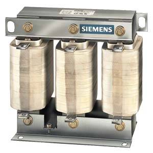 Siemens-Drosselspule mit drei Spulen. Metallgehäuse mit sichtbaren Anschlüssen. Wird zur Reduzierung elektrischer Störungen verwendet.