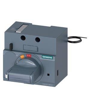Grau-blauer Siemens-Lasttrennschalter mit Kenngrößenanzeige und Kabeleingang, für industrielle elektrische Anwendungen.