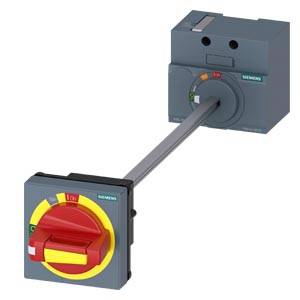 Ein elektrischer Schalter von Siemens mit einem Hebel. Der Hauptschalter hat eine rote und gelbe Farbe zur Signalgebung.