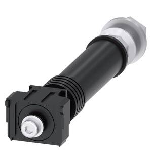Ein schwarzer, zylindrischer Adapter mit Schraubgewinde und quadratischem Ende. Wird in elektrischen oder mechanischen Verbindungen verwendet.