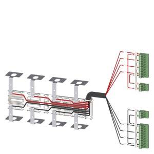 Schematische Darstellung eines Kabelmanagementsystems mit mehreren Leitungen, die zu verschiedenen Anschlussmodulen führen.