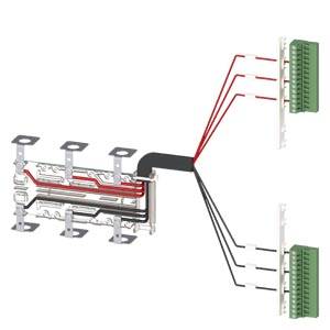 Schematische Darstellung einer elektrischen Schaltung mit Leitungen, die von einer Verteilerplatte zu zwei Anschlussblöcken führen.