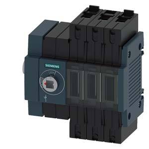 Ein dreipoliger Leistungsschalter von Siemens mit einem Schalter auf der Vorderseite, der den Stromfluss in elektrischen Systemen steuert.