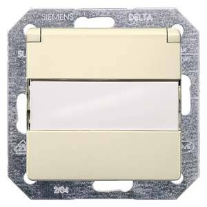 Einfacher Lichtschalter in Cremefarbe, montiert in einem rechteckigen Metallrahmen, Markenname sichtbar oben links.