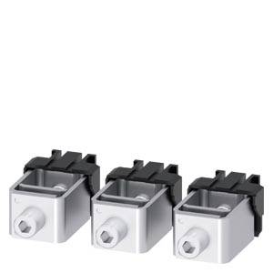 Drei schwarze und silberne elektronische Steckverbinder in einer Reihe, jeweils mit Schraubanschluss.