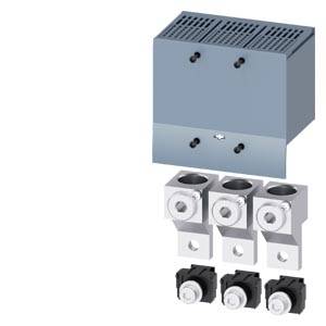 Grau-blaues Elektromodul mit vier Anschlussblöcken. Dient vermutlich der Energieverteilung oder -steuerung in elektrischen Systemen.