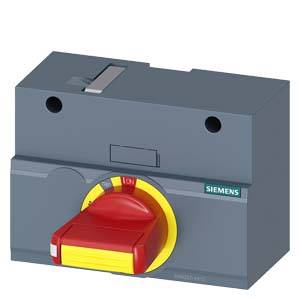Grau-rote Not-Aus-Schaltereinheit mit Drehknopf, von Siemens, zur sicheren Unterbrechung elektrischer Stromkreise.