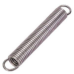 Metallische Zugfeder mit Haken an beiden Enden, verwendet für Spannung und Bewegung in mechanischen Anwendungen.