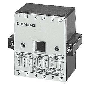 Ein elektrischer Schütz von Siemens mit Anschlussklemmen L1, L2, L3 oben und T1, T2, T3 unten, zur Steuerung von Stromkreisen.