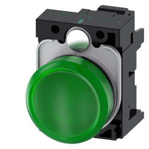 Grüner runder Druckknopf mit schwarzem Gehäuse, verwendet zur Steuerung von Maschinen oder Geräten in industriellen Umgebungen.
