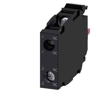 Einzelner schwarzer elektrischer Schalterkontakt, rechteckige Form, zwei Befestigungslöcher, Sicht von der Seite.