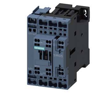Siemens Schütz aus der Serie Sirius, grau, mit mehreren Anschlüssen und Bedienelementen, zur Steuerung von elektrischen Geräten.