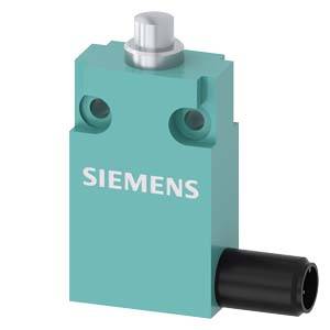 Ein blaues Siemens-Induktivsensor-Modul mit zylindrischem Anschluss oben und schwarzem Kabelanschluss seitlich.