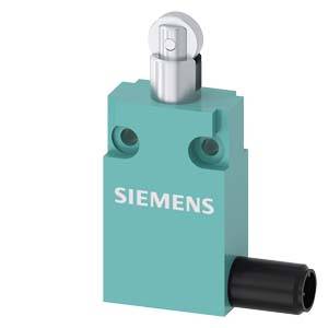 Ein grüner Siemens-Schalter mit einem schwarzen Hebel an der Seite und einem runden Druckknopf oben.
