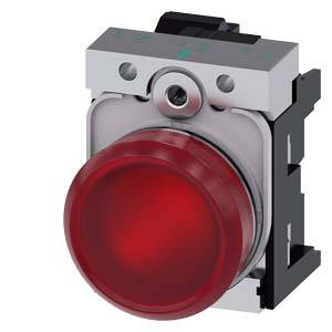 Ein roter, runder Knopf in einem quadratischen Metallrahmen, geeignet für Steuerpulte oder Maschinenbedienfelder.