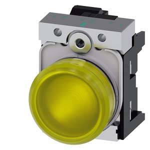 Gelber Druckknopf mit rundem, leuchtendem Design, montiert in einer Metallhalterung; wird in elektronischen Steuerungen verwendet.