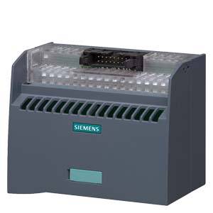 Elektronisches Gerät von Siemens, möglicherweise für industrielle Elektrotechnik, in grauem Gehäuse mit Steckverbindungen oben.