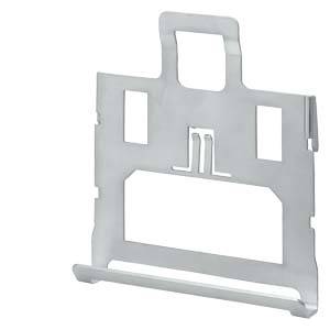 Ein silberfarbener Metallhaken mit rechteckiger Form und mehreren Ausschnitten. Verwendet zur Halterung oder Befestigung.