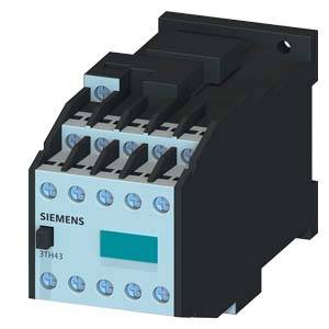 Ein schwarzes Siemens-Schütz für Elektroinstallationen. Model 3TH43, kompakt und robust, geeignet für die Steuerung elektrischer Geräte.