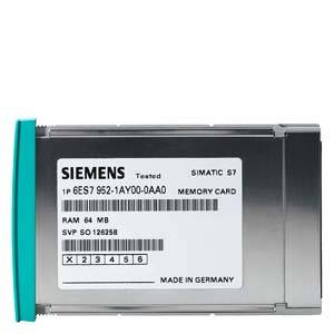 Speicherkarte für Siemens SIMATIC S7; Modellnummer: 6ES7 952-1AY00-0AA0; RAM: 64 MB; Hergestellt in Deutschland.