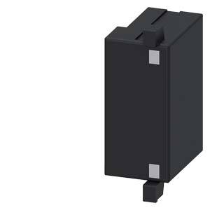 Ein schwarzes, rechteckiges elektronisches Bauteil mit drei sichtbaren Anschlussklemmen, möglicherweise Teil eines größeren elektrischen Geräts.