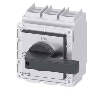 Ein elektrischer Siemens-Schalter mit einem großen, schwarzen Hebel. Der Hebel zeigt auf 'ON' für eingeschaltet und 'OFF' für ausgeschaltet.