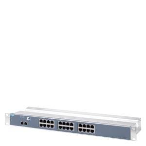 Ein Netzwerk-Switch mit 24 Ethernet-Ports in einem Metallgehäuse, geeignet zur Datenverteilung in einem Büro oder Rechenzentrum.