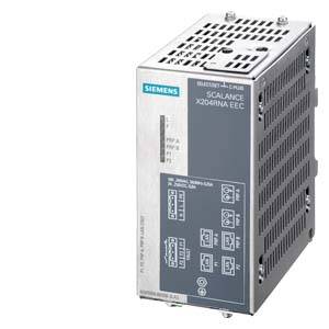 Elektrisches Gerät mit Siemens-Logo. Beschriftungen zeigen Modell 'SCALANCE X204RNA EEC' mit verschiedenen Anschlüssen.