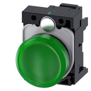Ein großer runder grüner Knopf auf einer elektrischen Schalteinheit, geeignet für den Einsatz in Steuerpulten oder Maschinensteuerungen.