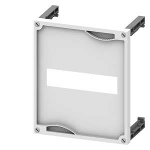 Ein rechteckiger Kunststoffrahmen mit zwei seitlichen Halterungen, wahrscheinlich für die Montage, und einer leeren, weißen Beschriftungsfläche in der Mitte.