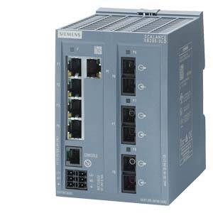 Industrie-Switch der Marke Siemens mit mehreren Netzwerkanschlüssen, geeignet für die Vernetzung industrieller Systeme.