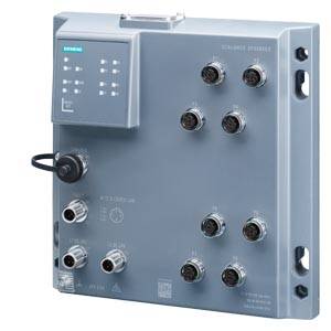 Industrie-Switch von Siemens mit mehreren Ethernet-Ports zur Netzwerkanbindung. Geeignet für den Einsatz in industriellen Umgebungen.