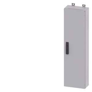 Ein rechteckiger, grauer Schaltschrank mit Griff, wird von vorne gezeigt. Der Schrank ist geschlossen und an der Wand montiert.
