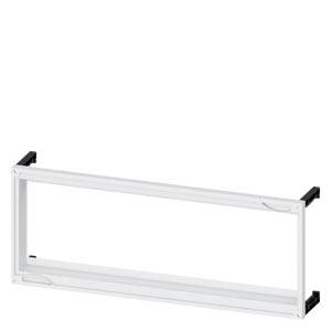 Rechteckiger weißer Rahmen, vermutlich für ein Fenster oder eine Tür, mit schwarzen Halterungen an den Ecken.