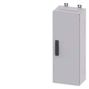 Grauer Wandkasten mit schwarzem Griff, rechteckige Form, elektrische Anschlussbox.