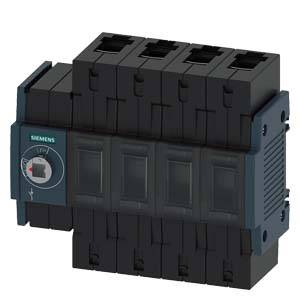 Ein schwarzer elektrischer Schalter von Siemens mit vier Schaltpositionen. Links ist ein drehbarer Schalter mit grünem Siemens-Logo.