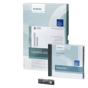 Eine Verpackung und ein USB-Stick mit Siemens-Logo, Beschriftung 'SIMATIC' und 'CERTIFICATE', wahrscheinlich Software oder Zertifikat.