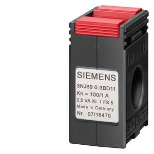 'SIEMENS 3NJ6 0-3BD11, 100/1 A, 2,5 VA, KL 1, FS 5, Made in Germany, Nr. 07/16470.' Ein elektronisches Bauteil mit technischen Spezifikationen.