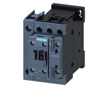 Ein blau-schwarzes elektrisches Schütz von Siemens mit mehreren Anschlüssen und der Aufschrift 'SIRIUS' in der Mitte.