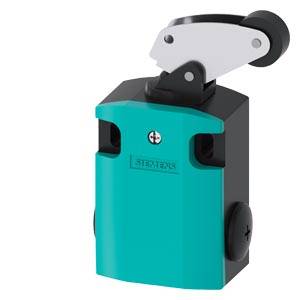 Ein grüner Sicherheitsendschalter mit Metallhebel.